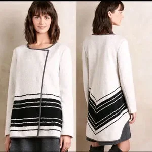 Anthropologie Elevenses Womens Wool Button Front Jacket Large Grey Cozy Warm NWT